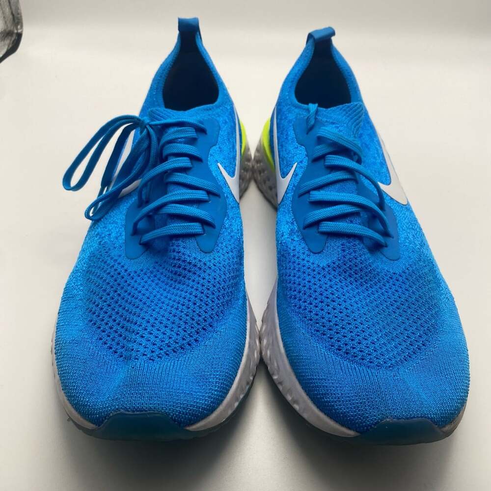 Nike Epic React Flyknit Blue Glow Volt Sneakers AQ0067-401 Size 12 Men's (R1001)